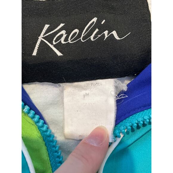 Vintage 80s 90s KAELIN Windbreaker Jacket M Medium Blue Green VTG Full Zip 70s - Picture 8 of 11